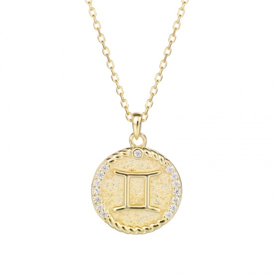 zodiac coin necklace with cubic zirconia - Gemini