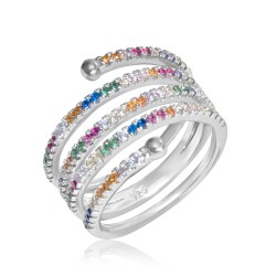 sterling silver spiral ring with colorful  zircon stones