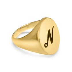 טבעת חותם אובלית עם חריטה בציפוי זהב 