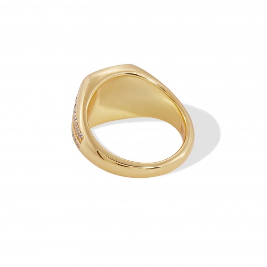 gold classic signet ring with cubic zirconia