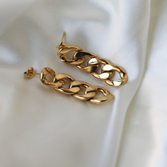 Cuban chain drop stud earrings 18k gold plated Cuban chain drop stud earrings 18k gold plated