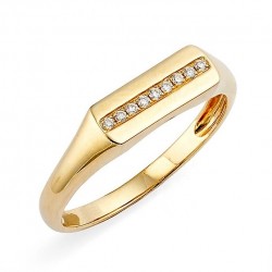 Gold signet ring with a row of zircon stones