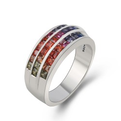טבעת קשת צבעונית מכסף 925 