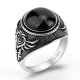 טבעת כסף 925 לגבר בסגנון וינטג' בשיבוץ אבן ברקת טורקית שחורה