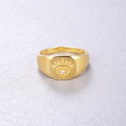 טבעת חותם לב בכסף 925 עם ציפוי זהב ואבן זירקון 