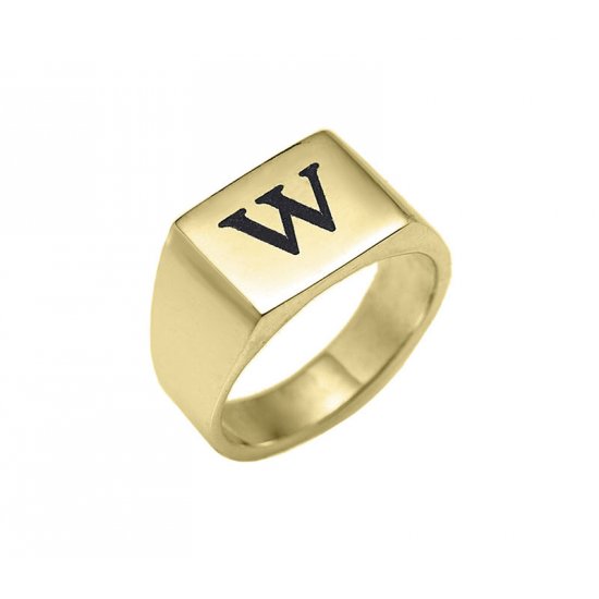 טבעת חותם מלבנית עם חריטה אישית בציפוי זהב 18 קראט