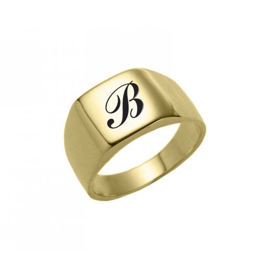 טבעת חותם עם חריטה בציפוי זהב 18 קראט 